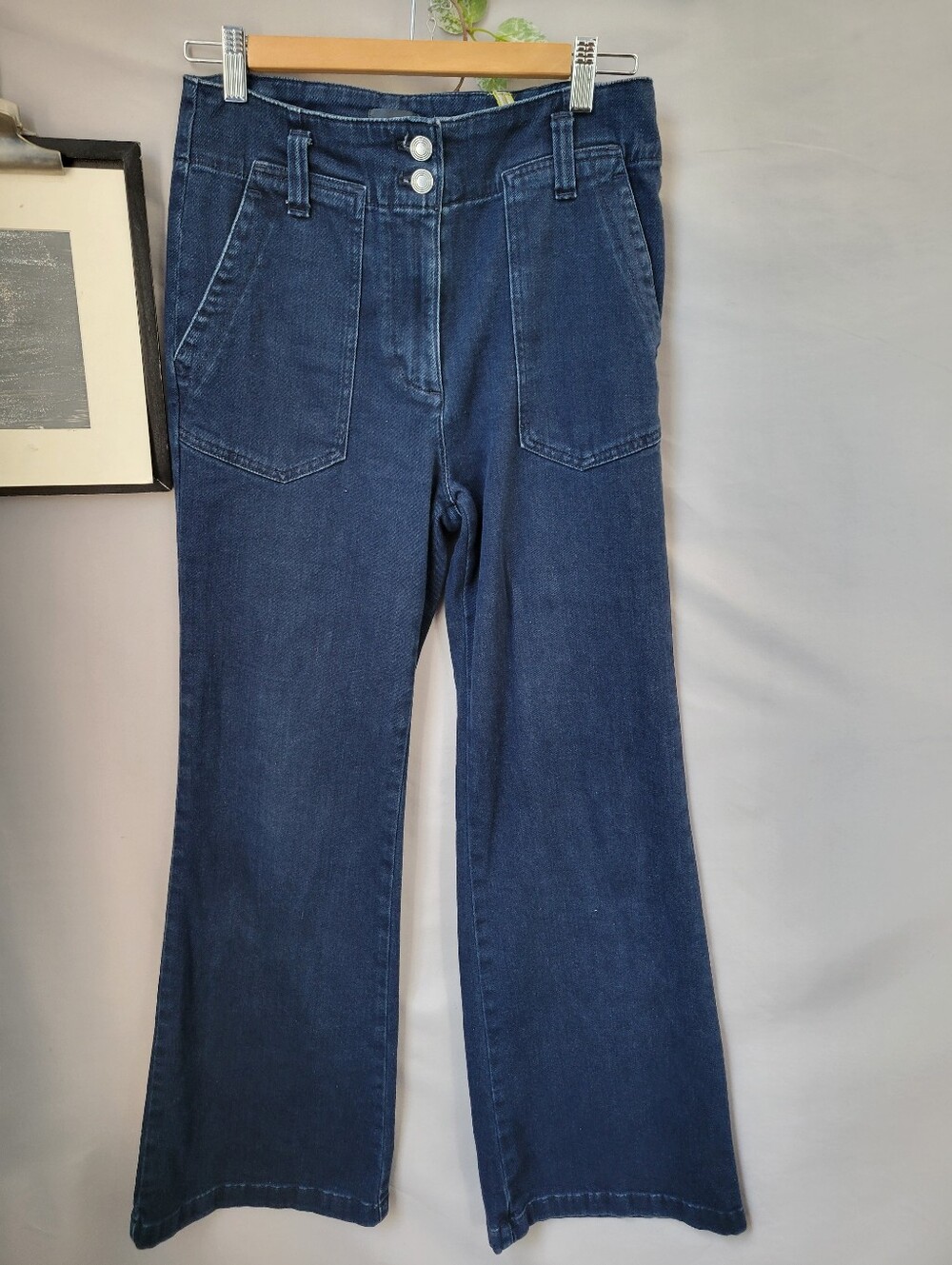 Anthropologie Maeve Naomi Wide Leg Flare Pants Blue 28